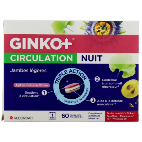Ginko + - Circulation Nuit - Jambes Légères - Bouchara - 60 comprimés