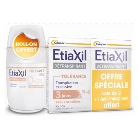 Offre Routine - Détranspirant Tolérance - Transpiration Excessive - Etiaxil - 2x15 ml + 1 Offert