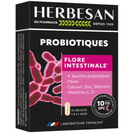 Probiotique Flore Intestinale - Herbesan - 15 Gélules