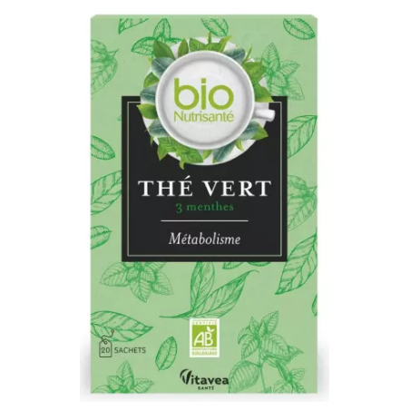 Infusion Thé Vert - Métabolisme - Saveur 3 Menthes - Nutrisanté - 20 Sachets