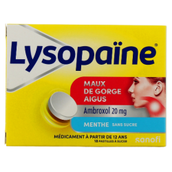 Lysopaïne - Ambroxol 20 mg - Maux de Gorge Aigus - Sanofi - 18 Pastilles