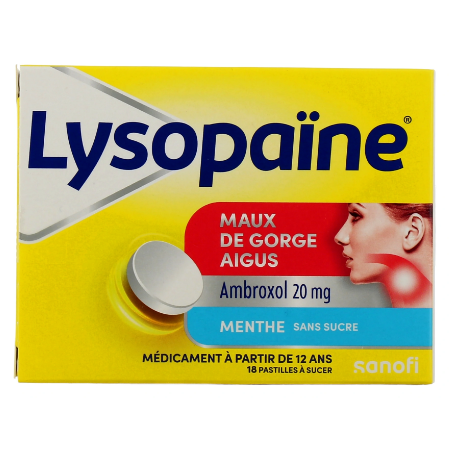 Lysopaïne - Ambroxol 20 mg - Maux de Gorge Aigus - Sanofi - 18 Pastilles