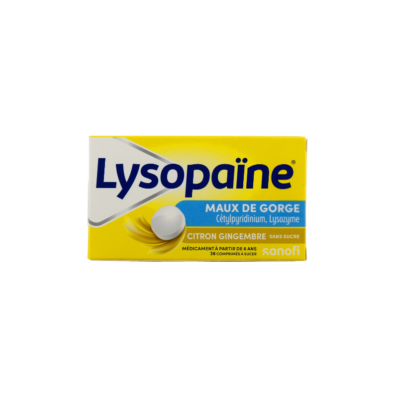 Lysopaïne Sans Sucre Citron Gingembre - Maux De Gorges et Aphtes - Sanofi - 36 Comprimés