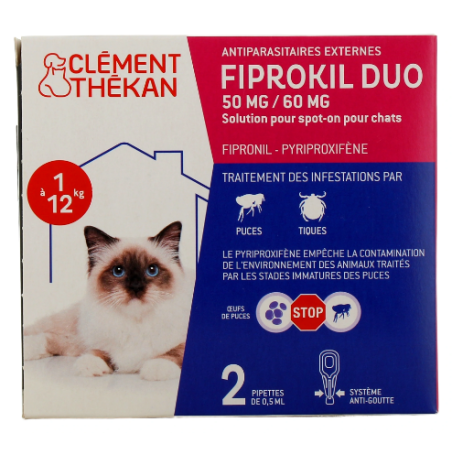 Fiprokil Duo - Chats de 1 à 6  kg - Clément Thékan - 2 Pipettes