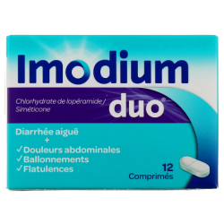 ImodiumDuo - Loperamide 2 mg and Dimeticone 125 mg - Acute Diarrhea & Abdominal Pain - 12 Tablets