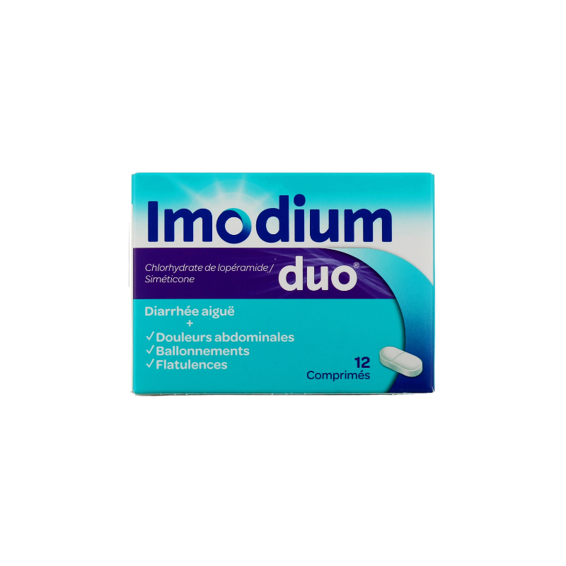 ImodiumDuo - Loperamide 2 mg and Dimeticone 125 mg - Acute Diarrhea & Abdominal Pain - 12 Tablets