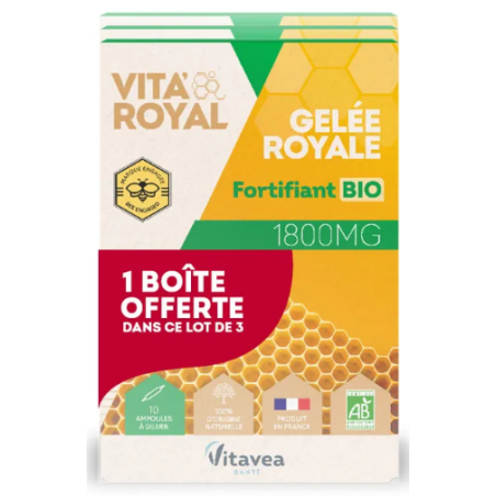 Royal Jelly - Fortifying Organic 1800mg - Vita'Royal - 3 Boxes Of 10 Vials