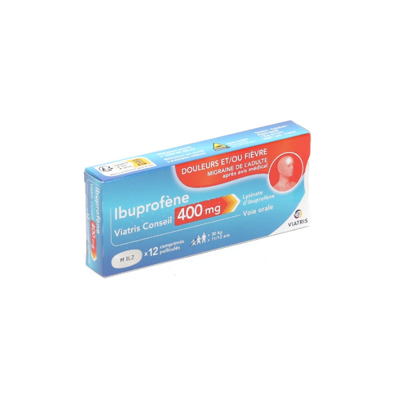 Ibuprofène 400mg - Douleurs & Fièvre - Viatris Conseil - 12 comprimés pelliculés