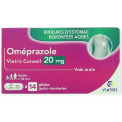 Oméprazole 20mg - Brûlures d'estomac - Remontées acides - Viatris - 14 gélules