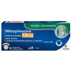 Métopimazine 7,5mg - Nausées - Vomissements - Viatris - 8 comprimés orodispersibles