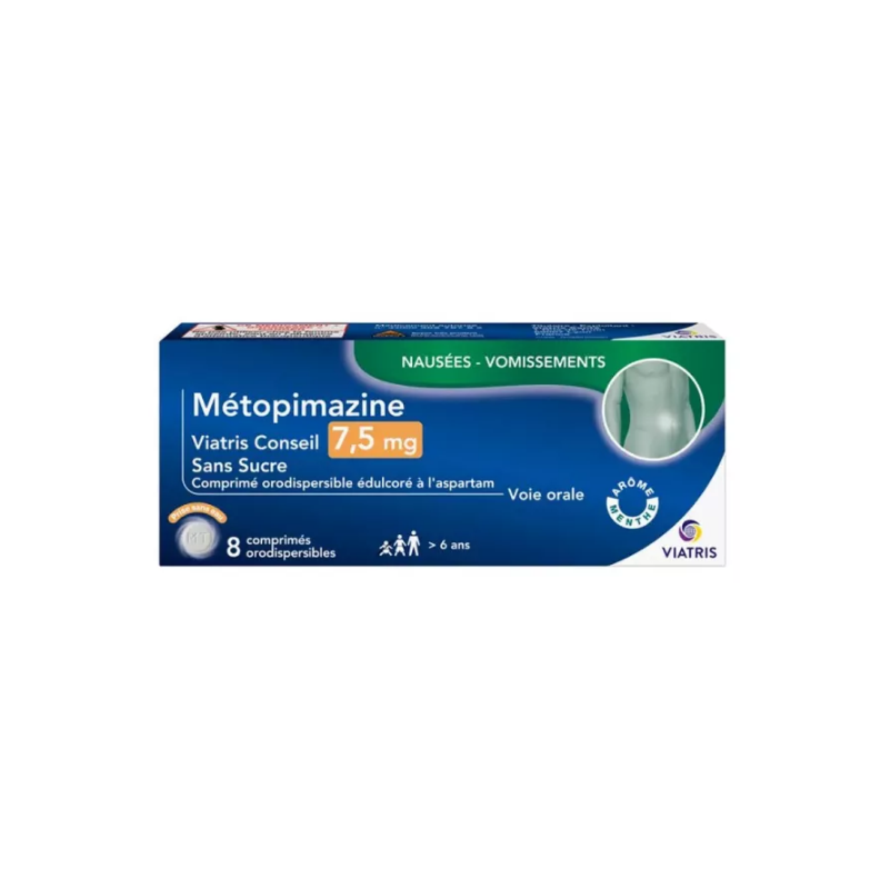 Métopimazine 7,5mg - Nausées - Vomissements - Viatris - 8 comprimés orodispersibles