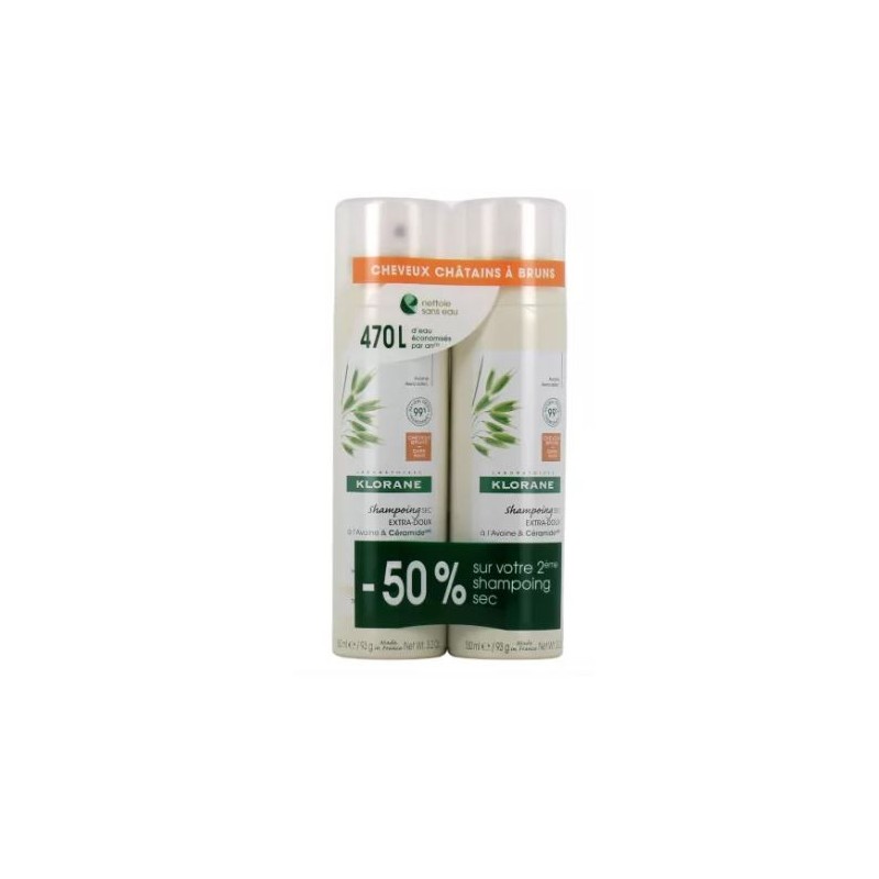 Shampooing Sec - Lait d'Avoine - Cheveux Bruns - Klorane -  2x150ml