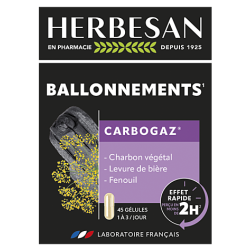 Carbogaz - Charcoal + Brewer's Yeast + Propolis - Herbesan - 45 Capsules - Herbesan