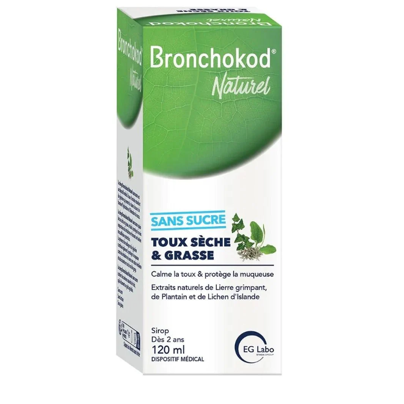 Bronchokod Natural From 2 Years Old Sugar-Free - Dry & Wet Cough - EG Labo - 120 ml