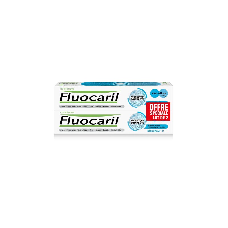 Dentifrice Protection Complète Blancheur - Zinc+Fluor - Fluocaril - 2 X 75 ml