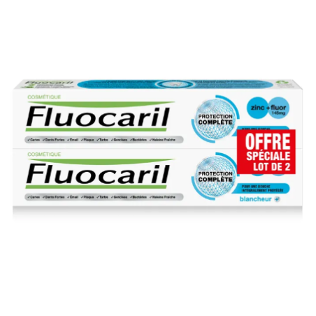 Complete Whitening Protection Toothpaste - Zinc+Fluor - Fluocaril - 2 X 75 ml