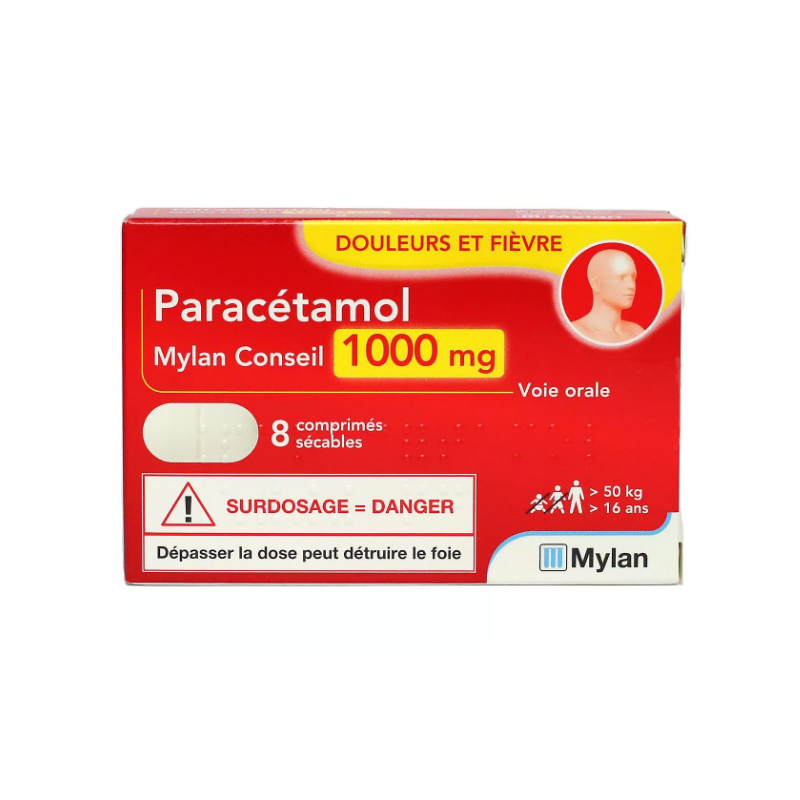 Paracétamol Viatris Conseil 1000 mg, Douleurs et Fièvre, 8 Comprimés Sécables