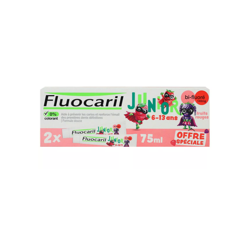 Dentifrice Enfant Junior 6-12 Ans Fruits Rouges Fluocaril, 2 x 75 ml