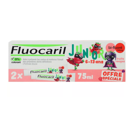 Fluocaril Children Junior 6-12 Years Red fruits flavour Toothpaste, 2 x 75 ml