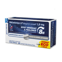 Melatonin LP 1.9 mg - Immediate and prolonged effect - Biogaran Conseil - 60 tablets