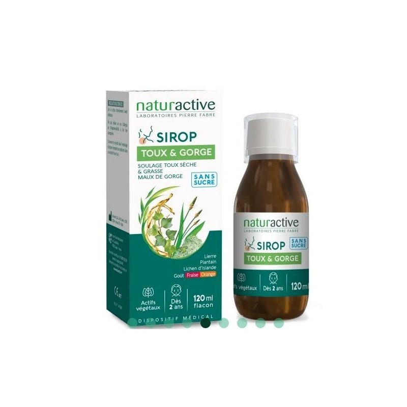 Sirop toux et gorge sans sucre - Naturactive - 120 ml