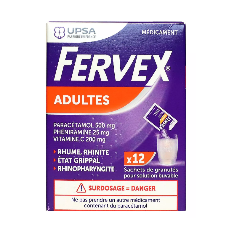 Fervex Adult – Paracetamol, Vitamin C and Pheniramine – Pack of 12 Sachets