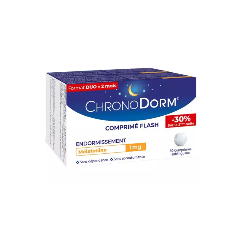ChronoDorm -  Melatonine 1mg -  2 X 30 Comprimés Sublinguaux