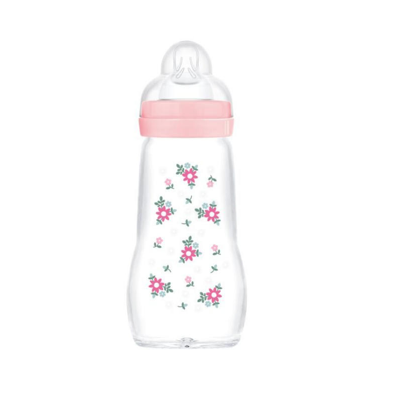 MAM Glass Baby Bottle - Pink Forest Pattern - 260ml