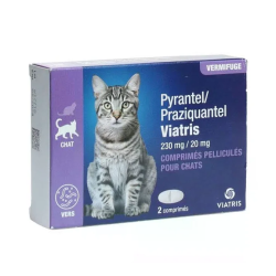 Vermifuge Chat - Pyrantel/Praziquantel - 230mg/20mg - Viatris - 2 Comprimés