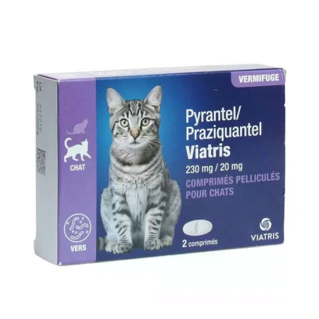 Cat Deworming Treatment - Pyrantel/Praziquantel - 230mg/20mg - Viatris - 2 Tablets