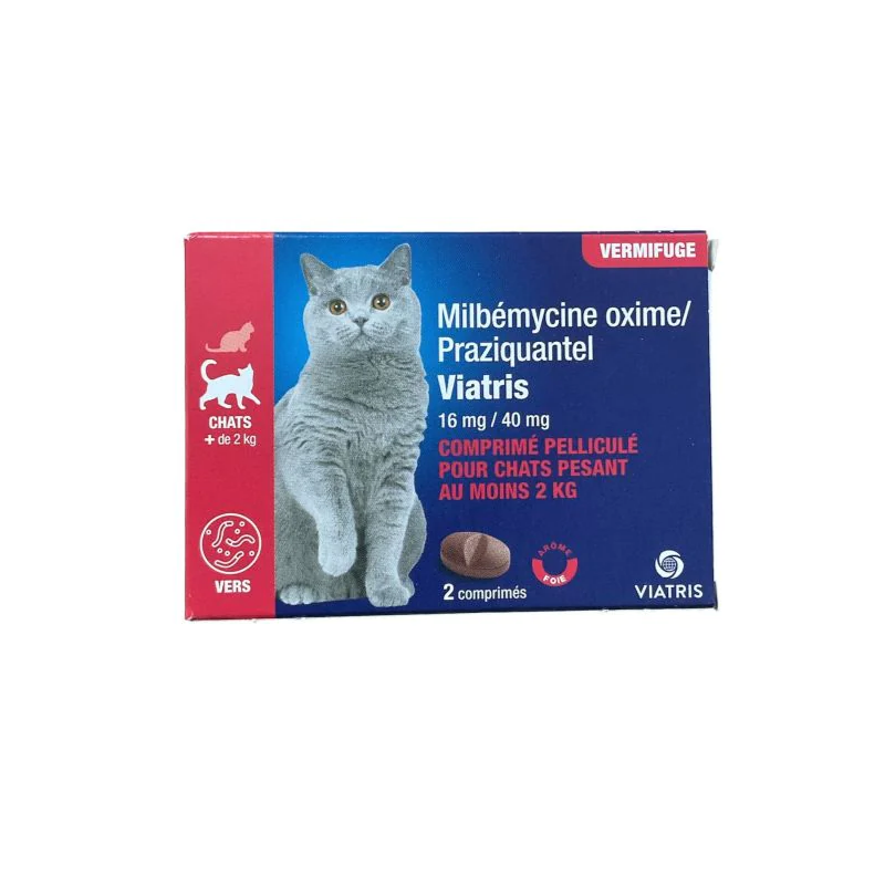 Vermifuge Chat - Milbémycine oxime/Praziquantel - 16mg/40mg - Viatris - 2 Comprimés
