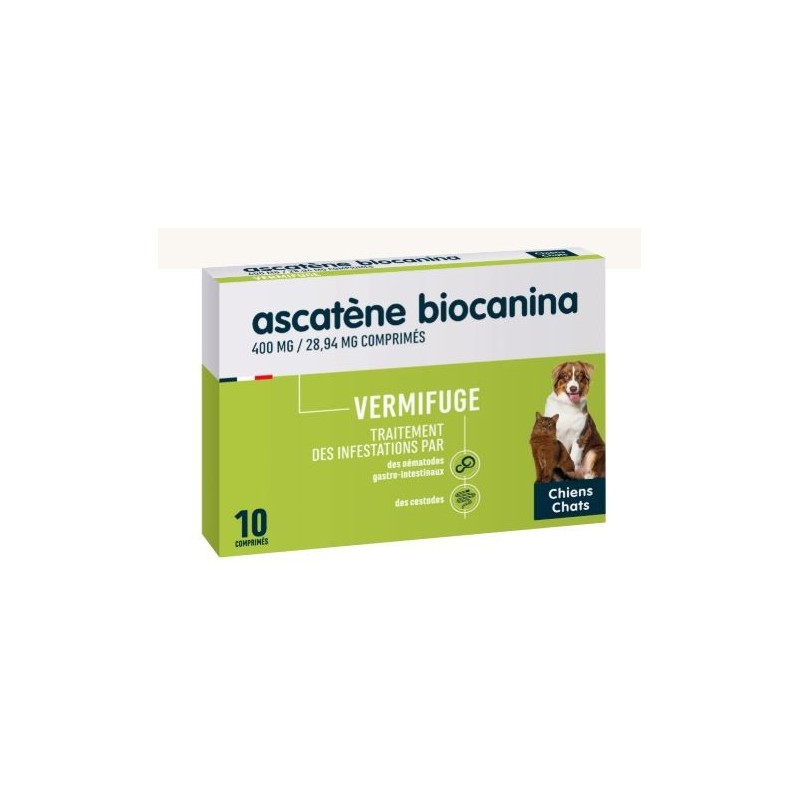  Ascatene Deworming For Dogs and Cats - Niclosamide 400 mg - Pyrantel 28.94mg - Biocanina, Box Of 10 Tablets Biocanina