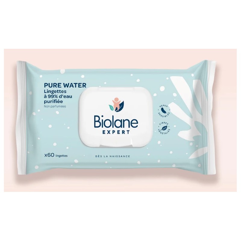 Lingettes Pure Water - Biolane Expert - 60 lingettes - Offre Promo 2+1 offert