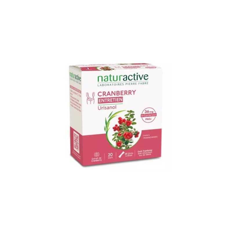 Urisanol Cranberry Maintenance - Raspberry Flavor - Naturactive - 20 Sticks