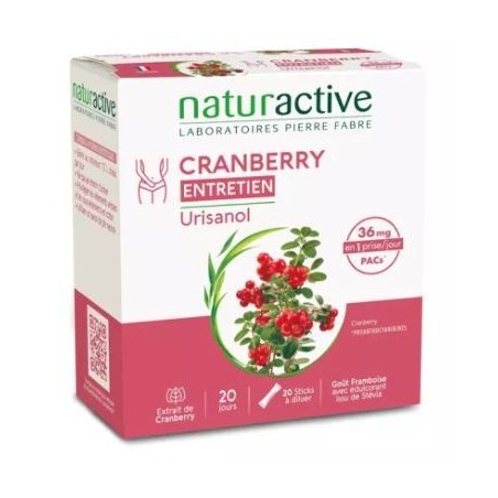 Urisanol Cranberry Maintenance - Raspberry Flavor - Naturactive - 20 Sticks