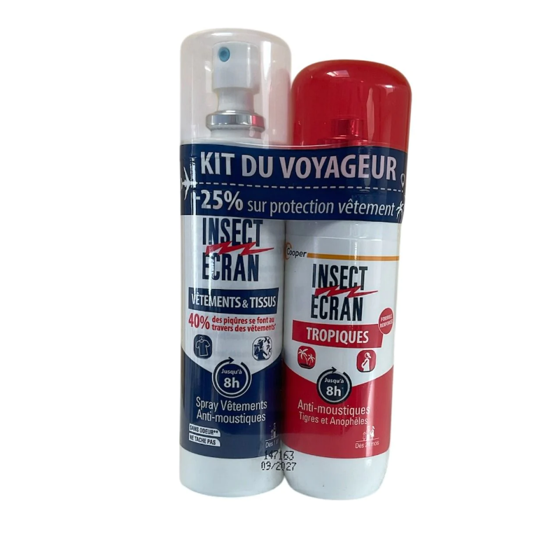 Kit Voyageur Insect Ecran - Répulsif Peau Spécial Tropiques + Insect Ecran Vêtemnts& Tissus - 75 ml / 100 ml