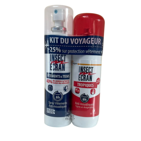 Kit Voyageur Insect Ecran - Répulsif Peau Spécial Tropiques + Insect Ecran Vêtemnts& Tissus - 75 ml / 100 ml