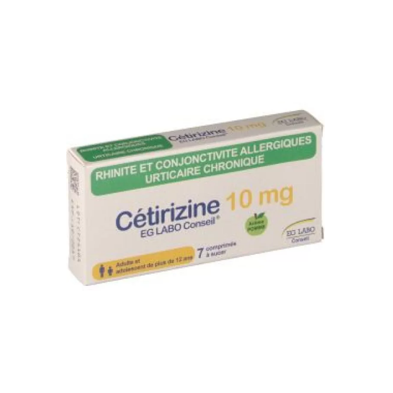 Cétirizine 10 mg - Rhinite allergique - Urticaire Chronique - EG Labo - 7 comprimés à sucer