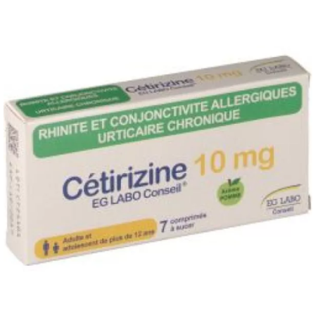 Cetirizine 10 mg – Allergic rhinitis – Chronic urticaria – EG Labo – 7 lozenges