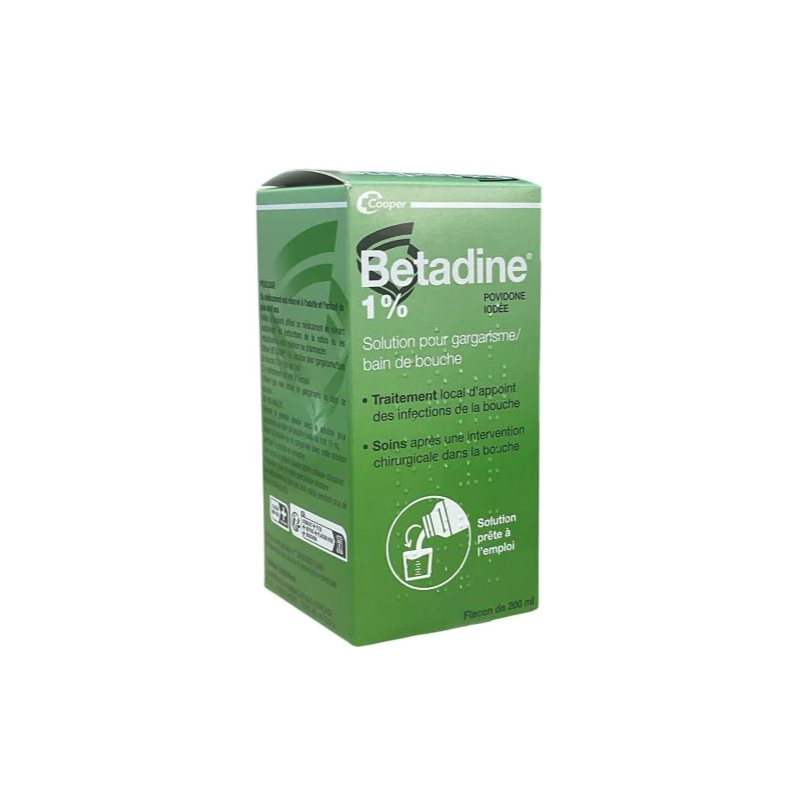 Betadine 1% - Solution pour Gargarisme - Bain de bouche - Cooper - 200 ml
