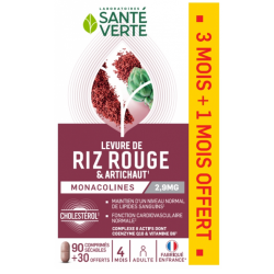 Red Yeast Rice - Artichoke - Sante Verte - Box of 120 tablets - 3 months’ supply + 1 month free