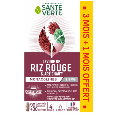 Red Yeast Rice - Artichoke - Sante Verte - Box of 120 tablets - 3 months’ supply + 1 month free