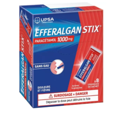 Efferalgan  1g -  Gout Fruits Rouges - Paracetamol 1g - Douleurs et Fièvre Adulte - 8 Sachets Granulés