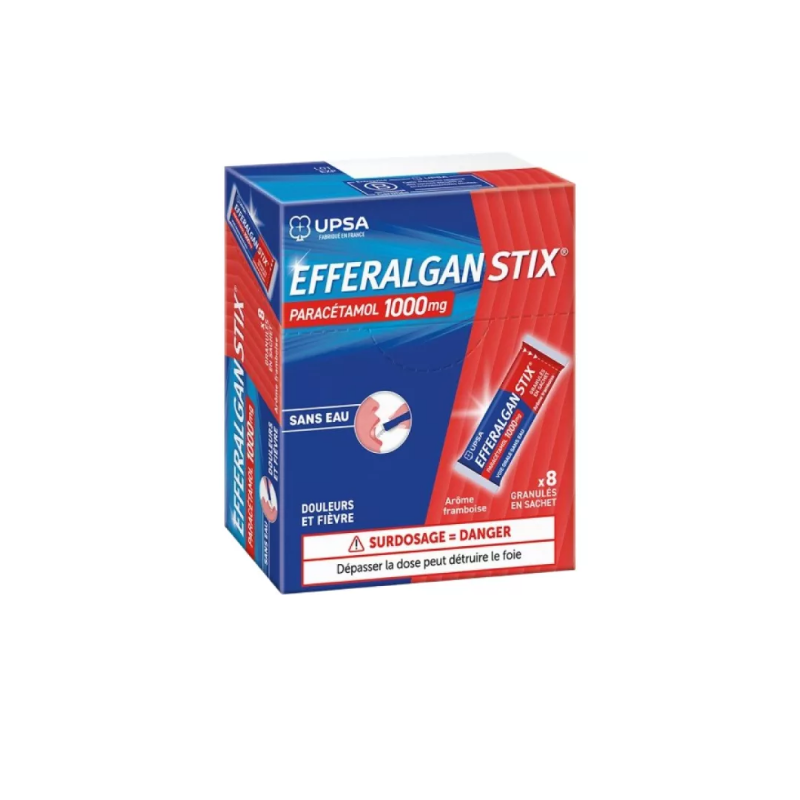 Efferalgan  1g -  Gout Fruits Rouges - Paracetamol 1g - Douleurs et Fièvre Adulte - 8 Sachets Granulés