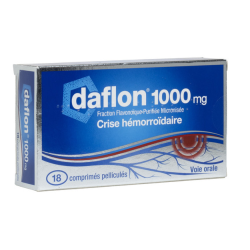 Daflon 1000 mg, Purified Flavonoid Fraction, Venous Circulation & Hemorrhoidal Crisis, 18 Tablets
