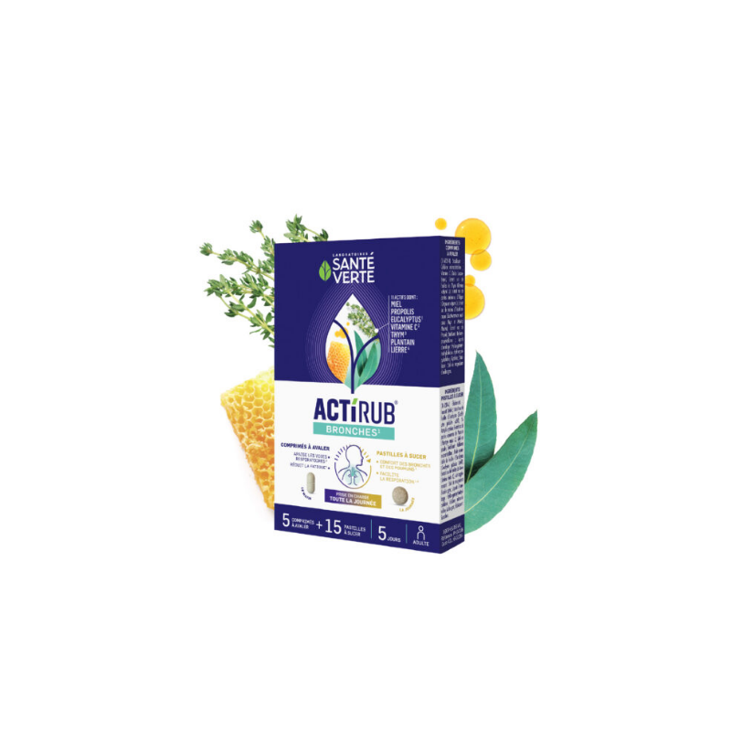Actirub Bronches - Santé Verte - 5 Comprimés A Avaler + 15 Pastilles A Sucer