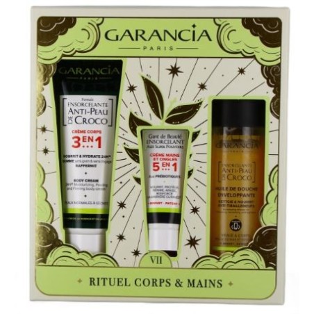 Garancia Body and Hand Ritual Gift Set - anti-crocodile skin formula + enchanting beauty glove + shower oil