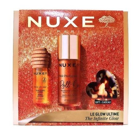 Coffret Le Glow Ultime -Huile Prodigieuse Or Roll-On + Soin Lèvres au miel- Nuxe + pince offerte