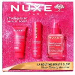 Glow Beauty Routine Set - Illuminating Concentrate - Gel Cream - Prodigieuse Hyalu Boost Eye Stick - Nuxe